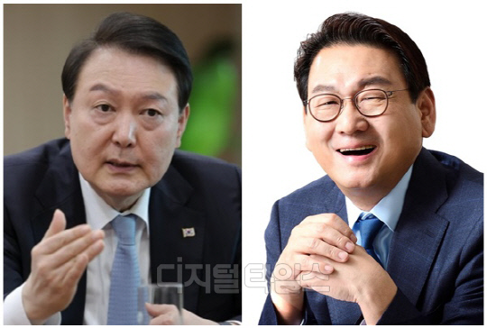 윤석열 대통령(왼쪽)과 김교흥 더불어민주당 의원. <디지털타임스 DB, 대통령실 제공>